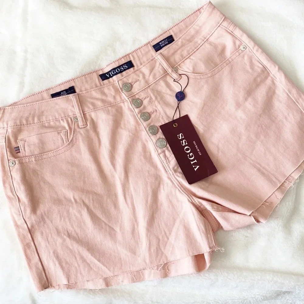 Vigoss Soft Pink High-Rise Denim Shorts